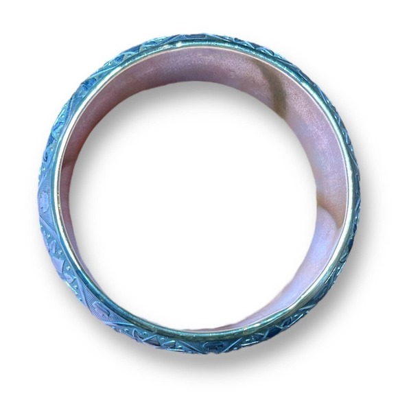 Two Tone Vintage Bangle Silver Tone and Brass Floral Snowflake Atomic Pattern - Picture 7 of 10